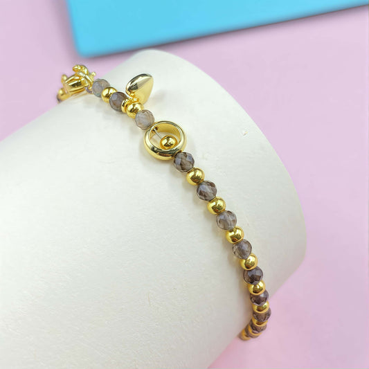 Smoky Quartz Linked Crystal Bracelet for Focus and Concentration