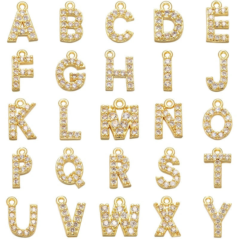 1PCS Brass Cubic Zirconia 26 Letter Charms Pendants