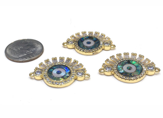 3PCS Brass Cubic Zirconia Evil Eyes Beads