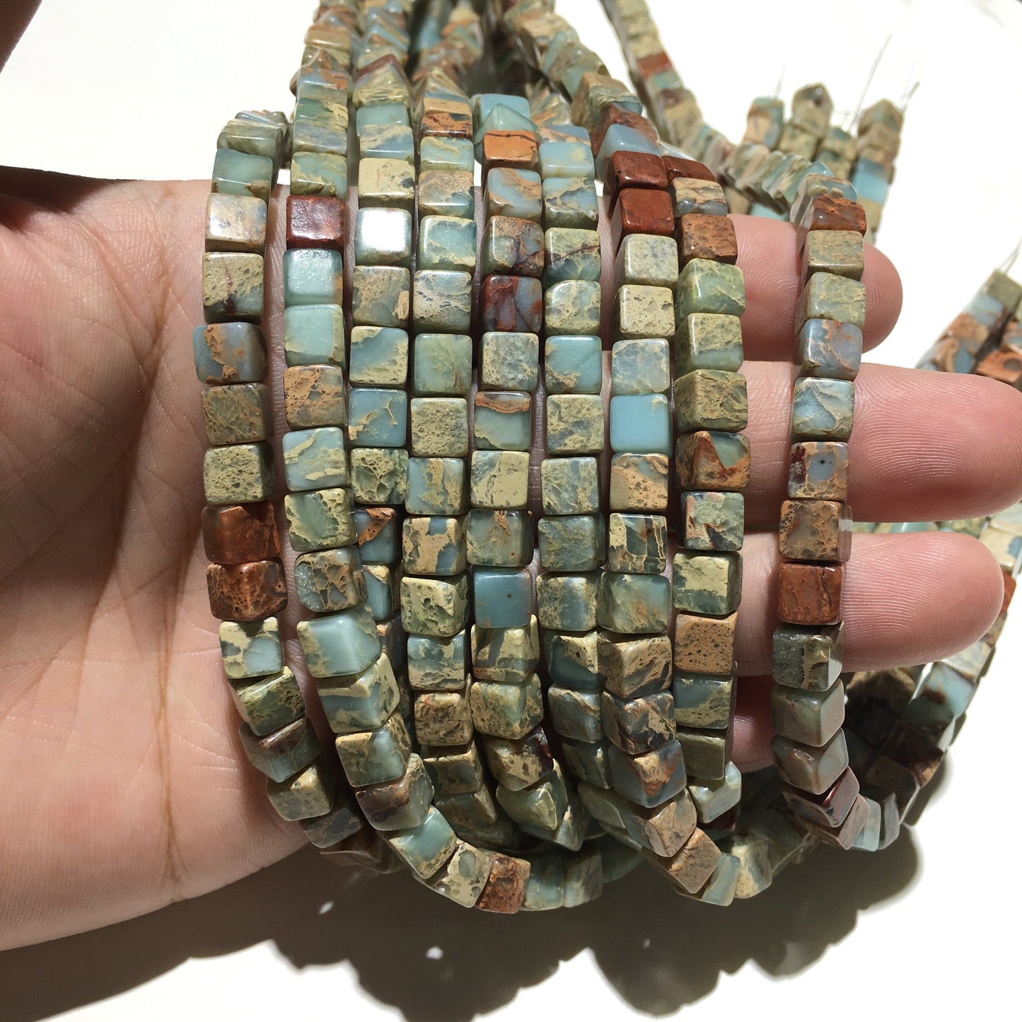 Cube Shape Snake Skin Jasper Beads