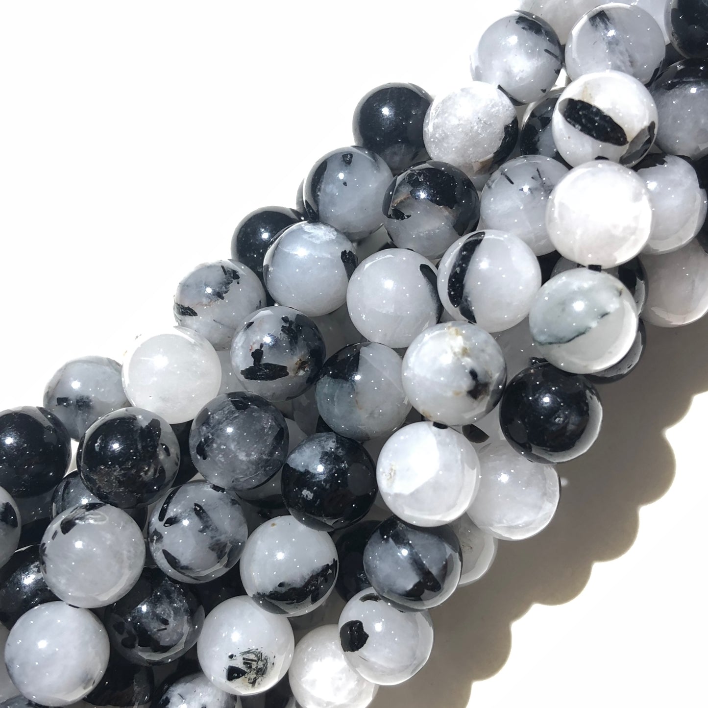 Natural Black Tourmalited Quartz Round Beads