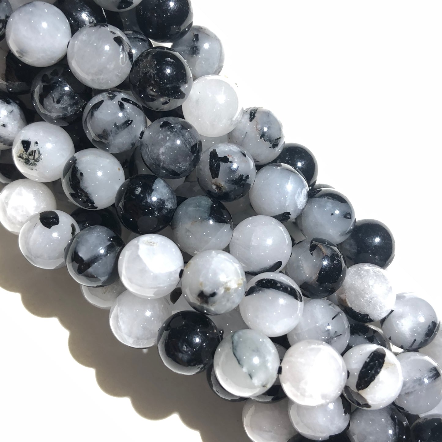 Natural Black Tourmalited Quartz Round Beads