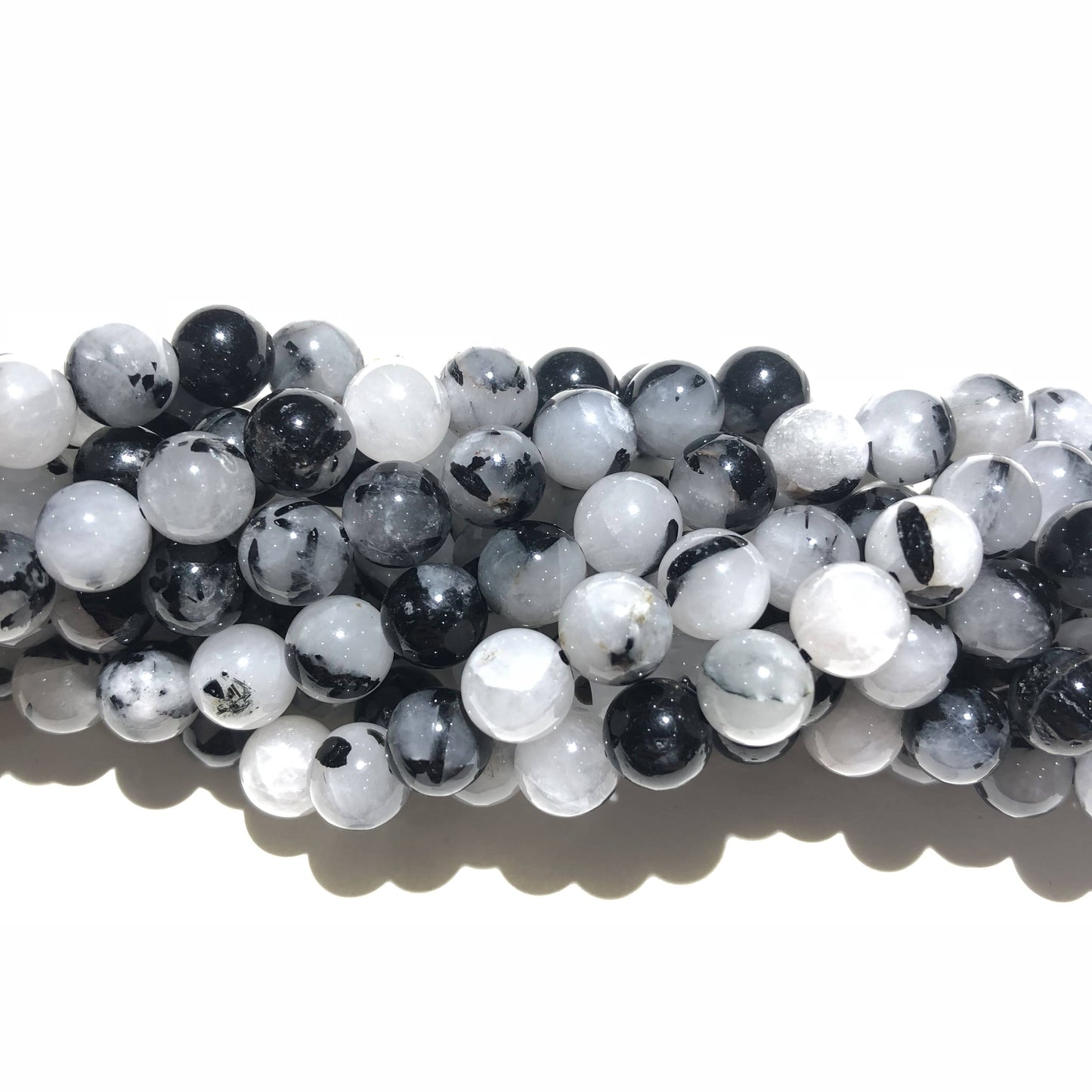 Natural Black Tourmalited Quartz Round Beads
