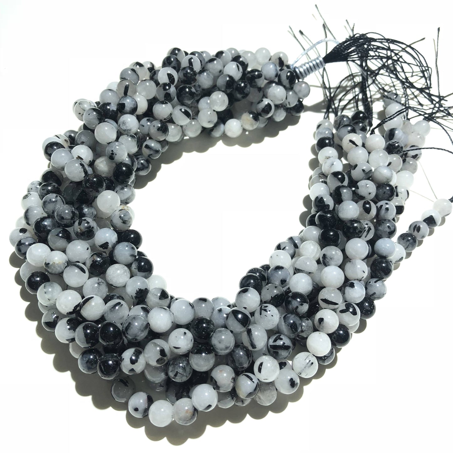 Natural Black Tourmalited Quartz Round Beads