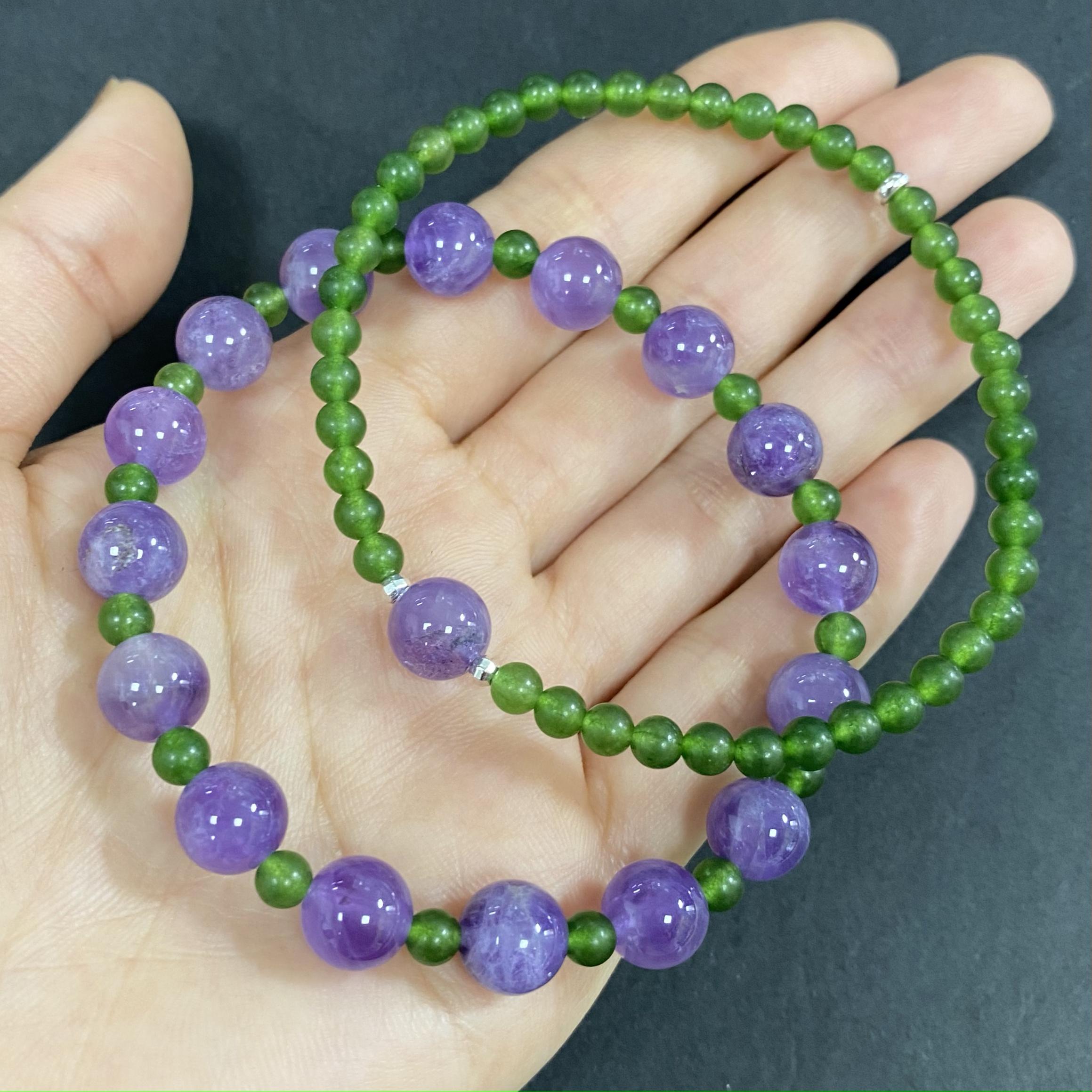 Natural Green Jade with Amethyst to Improve Body and Health Crystal Bracelet