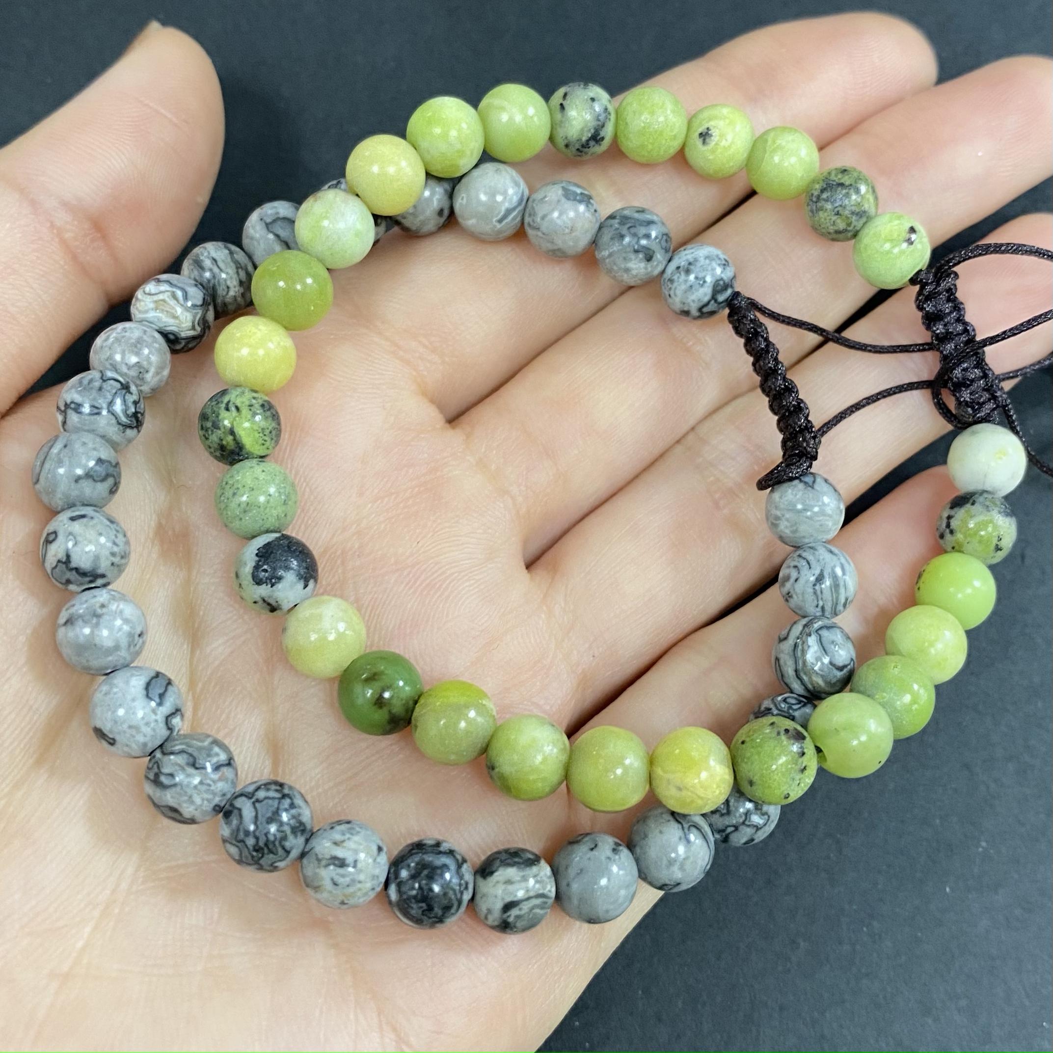 Green Australian Jade with Map Stone to Improve Body and Health Crystal Bracelet