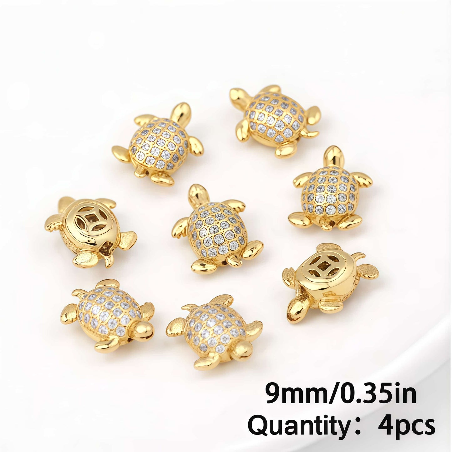 4PCS Brass Cubic Zirconia Turtle Beads