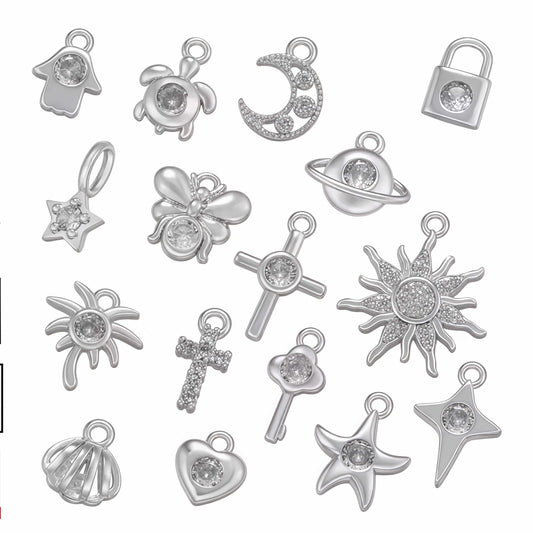 1Pcs Gold Color Silver Color Sun Moon Mini Charms