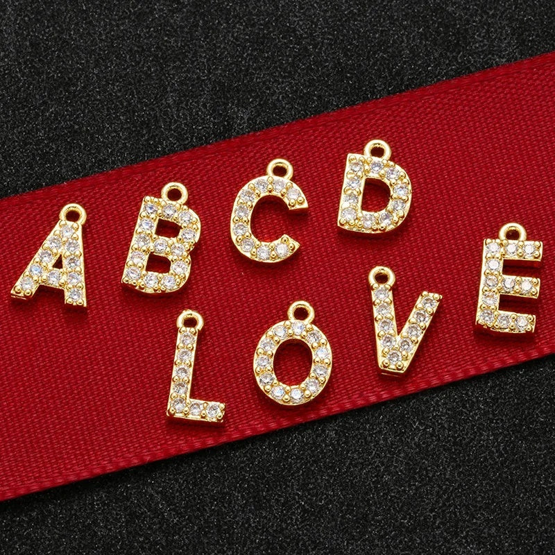 1PCS Brass Cubic Zirconia 26 Letter Charms Pendants