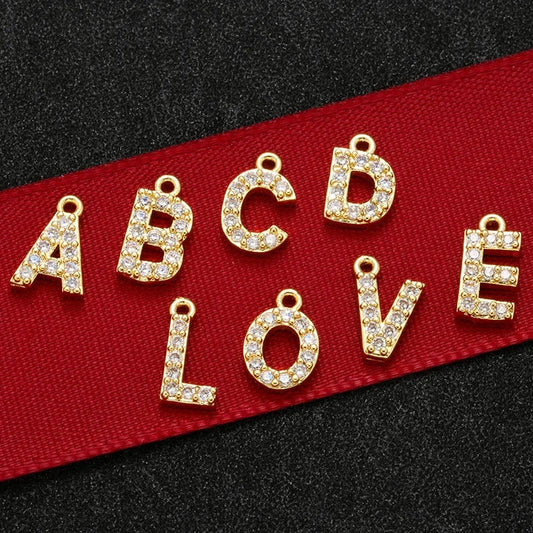 1PCS Brass Cubic Zirconia 26 Letter Charms Pendants