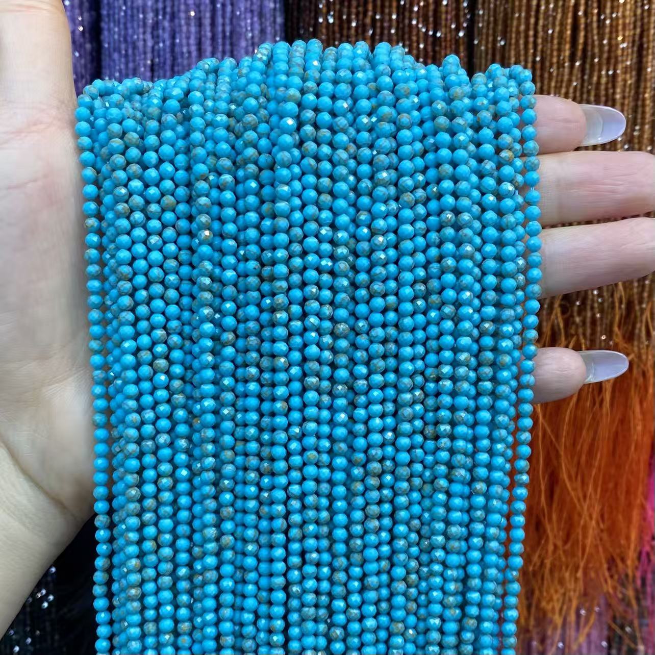 Round Faceted Blue Turquoise Beads
