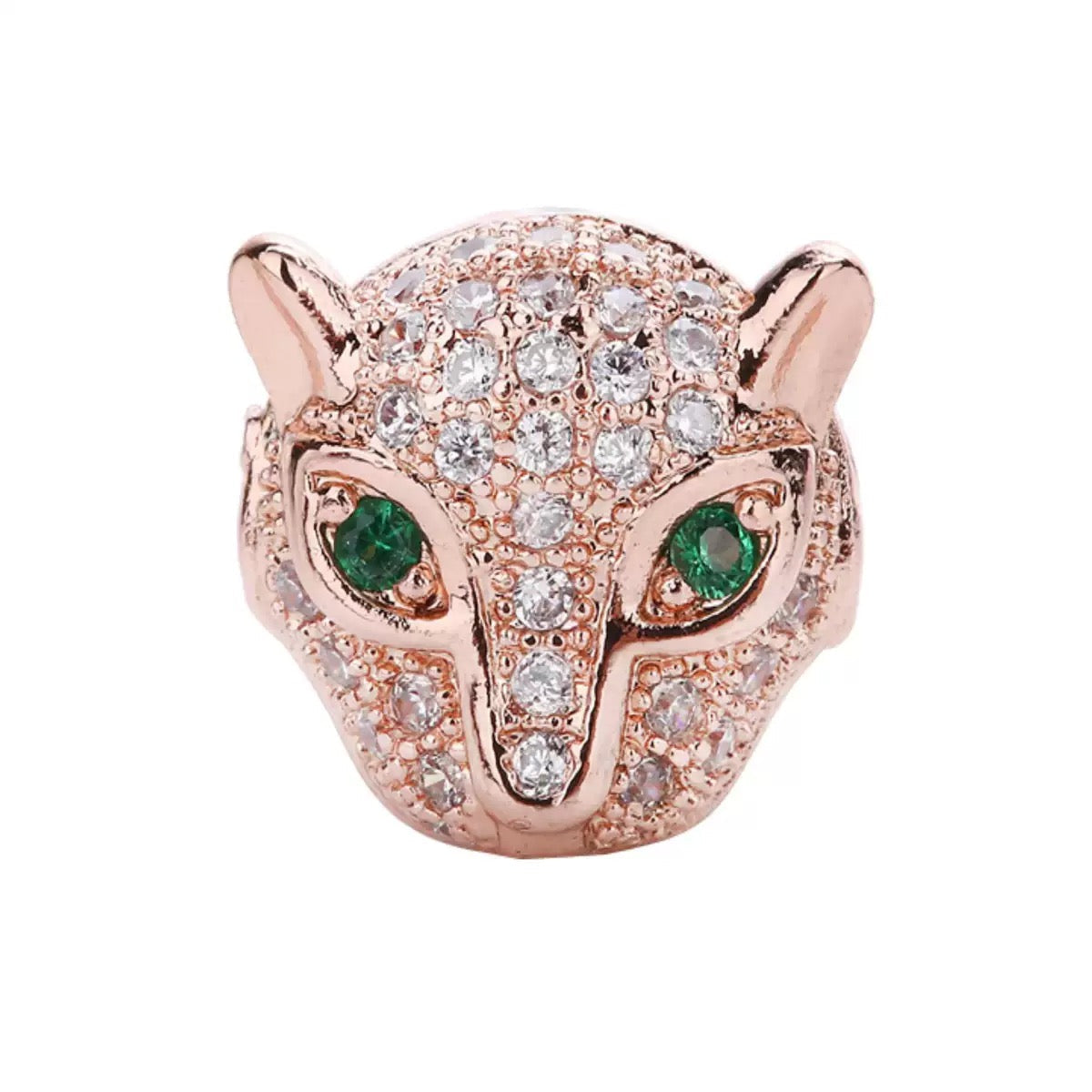 1PCS Brass Cubic Zirconia Leopard Head Beads