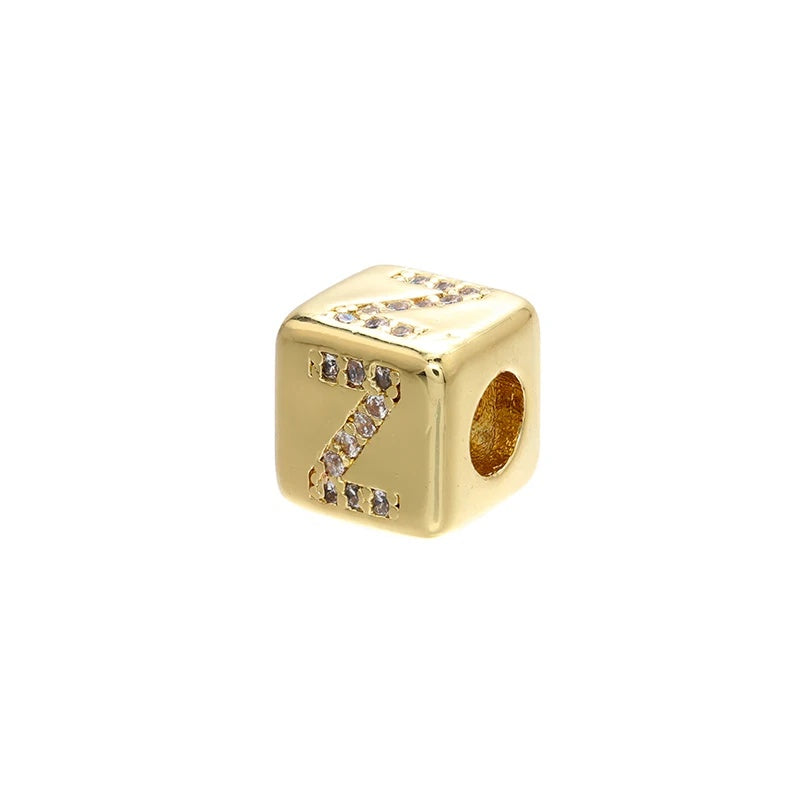 1PCS Gold Color 8x8mm Square A-Z Letter Beads