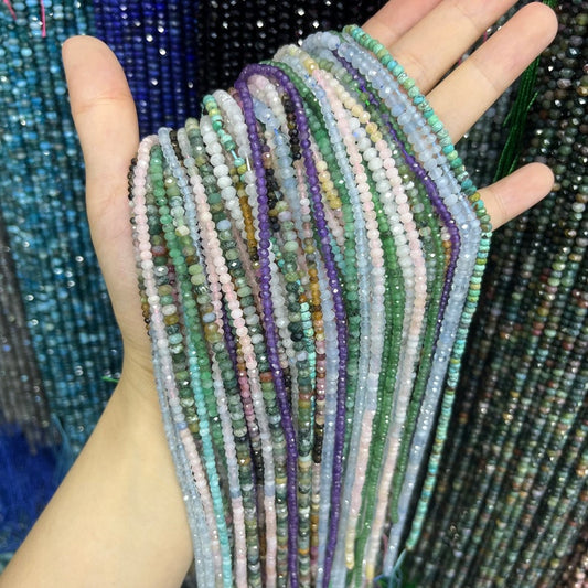 Natural Crystal Agate Stone Faceted Rondelle Beads 2*3mm 3*4-4.5mm Gemstone Rondelle Shape Cut Bead Round Loose Beads for DIY Jewelry Making