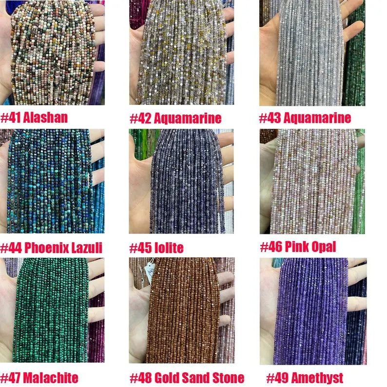 2.5mm Faceted Cube Beads Natural Gemstone Beads for Diy Jewelry Making Aquamarine/Amazonite/Rose Quartz/Garnet Beads Tiny Square Cube Beads