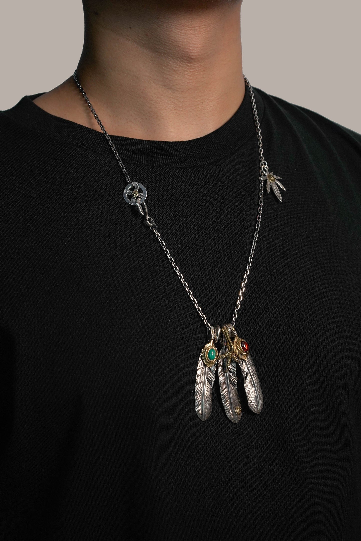 Japan Takahashi Goro Leaf Feather Necklace Set ,Retro Silver