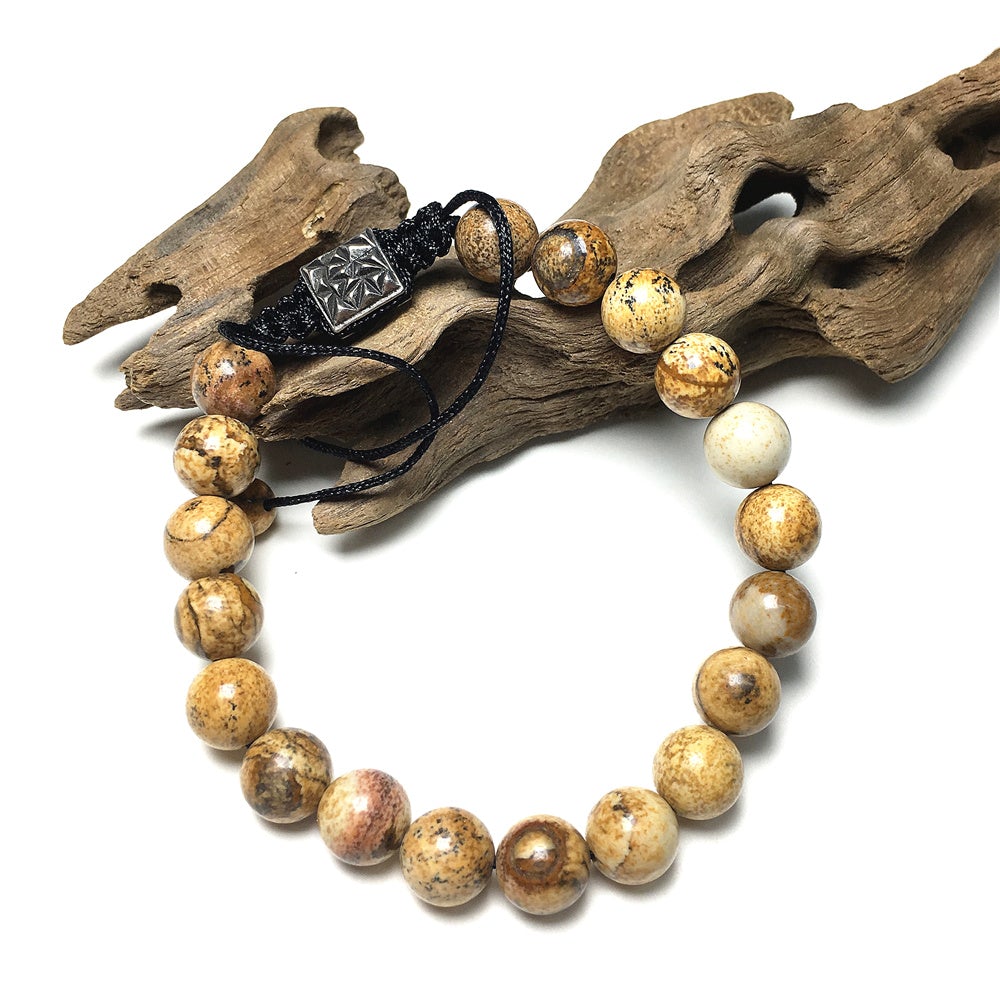 Picture Jasper Gemstone Beads Bracelet Handmade Round Beaded Bracelet