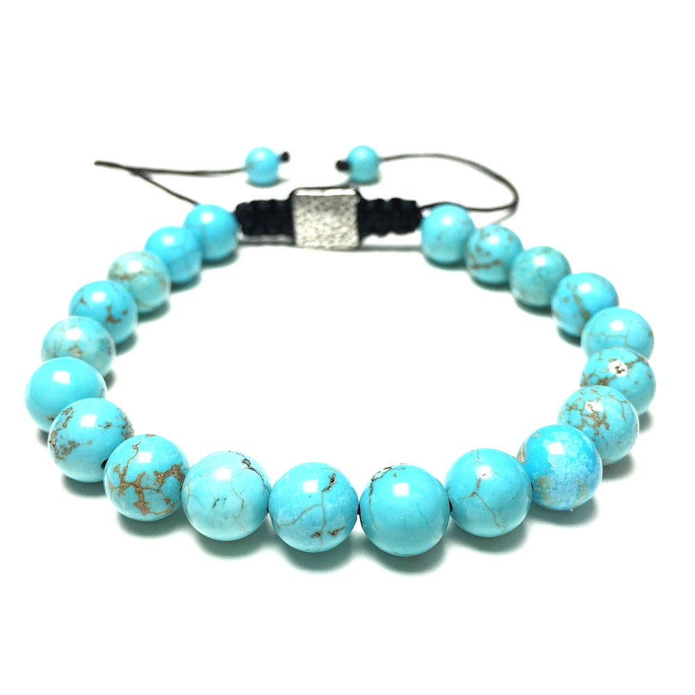 Blue Turqouise Gemstone Beads Bracelet Handmade Round Beaded Bracelet