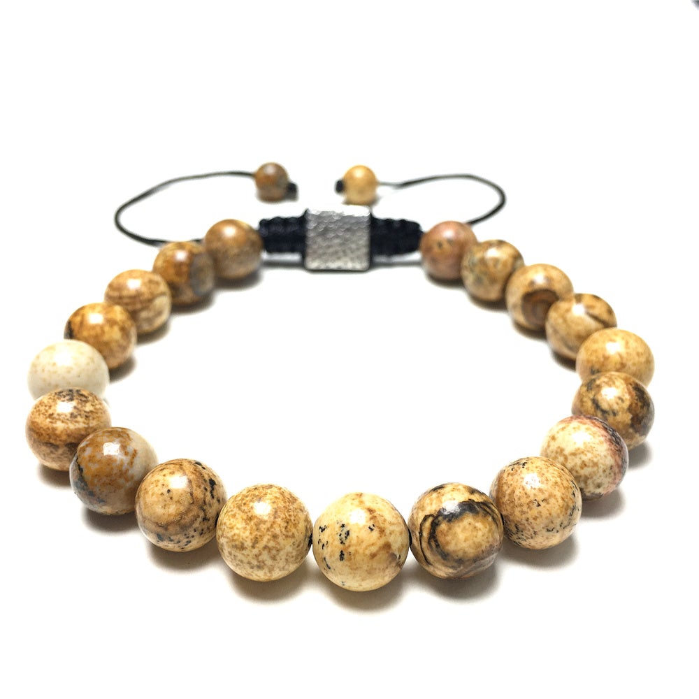 Picture Jasper Gemstone Beads Bracelet Handmade Round Beaded Bracelet