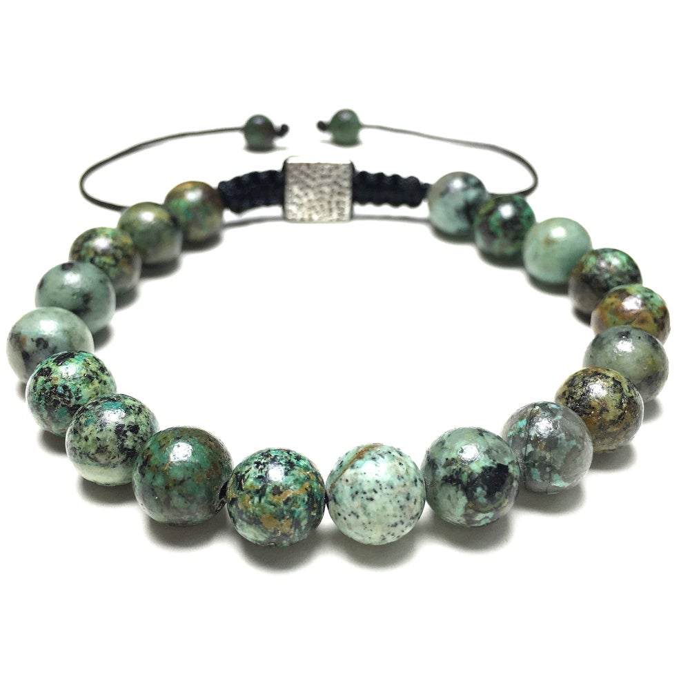 African Turqoiuse Gemstone Beaded Adjustable Braid Rope Handmade Bracelet