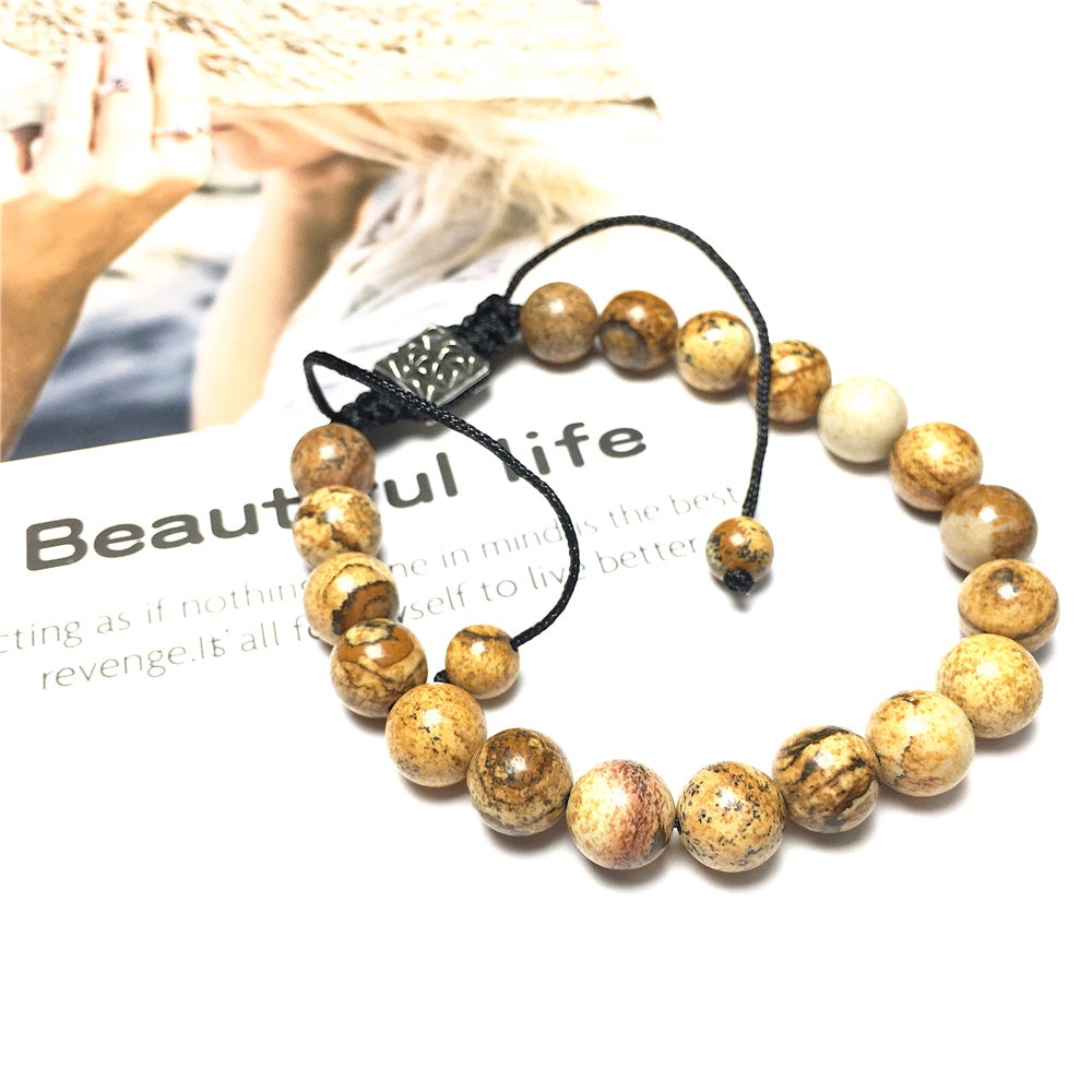 Picture Jasper Gemstone Beads Bracelet Handmade Round Beaded Bracelet