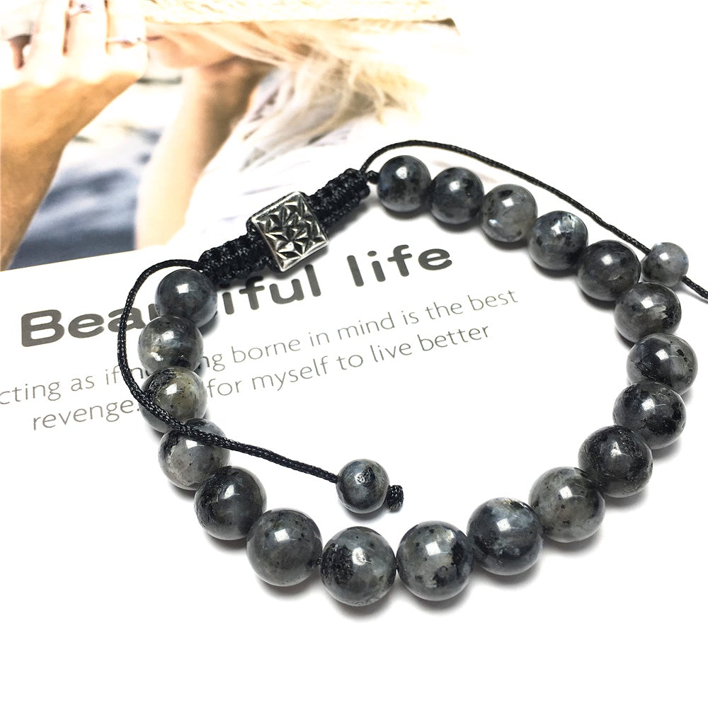 Labradorite Gemstone Beads Bracelet Handmade Round Beaded Bracelet
