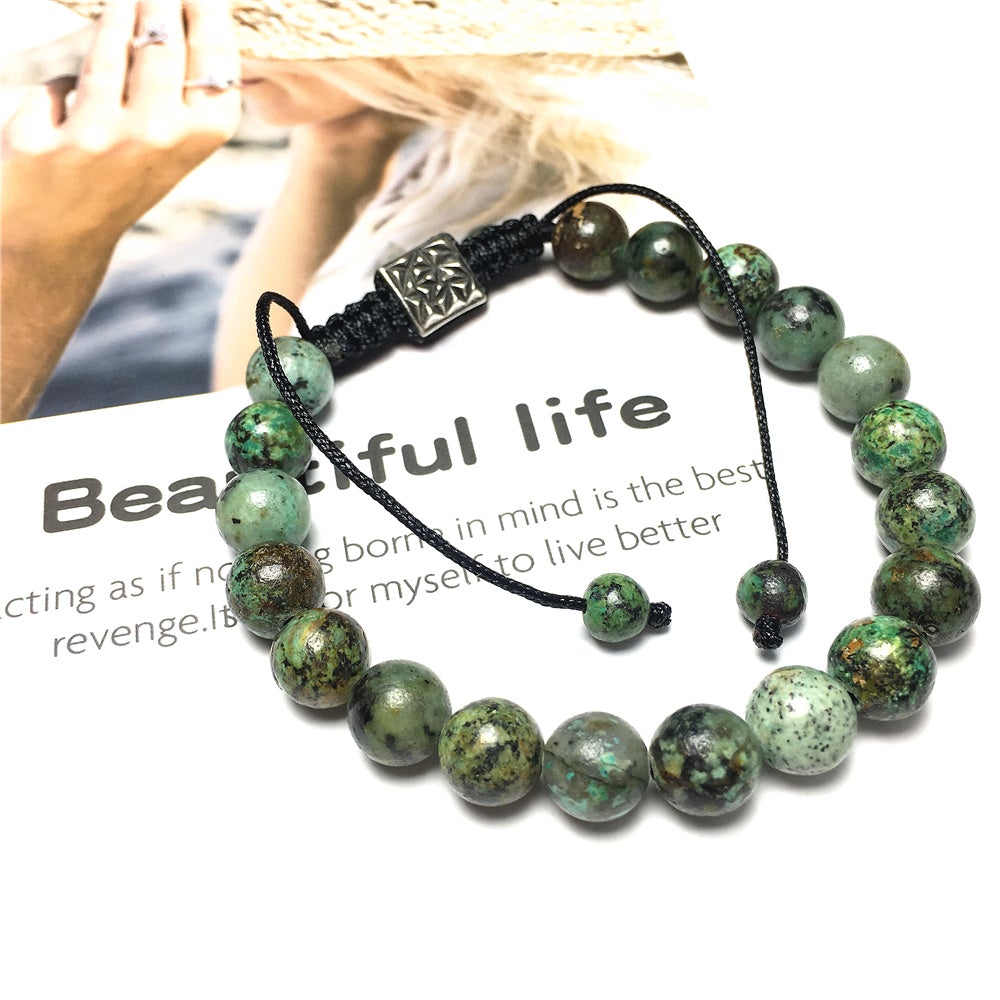 African Turqoiuse Gemstone Beaded Adjustable Braid Rope Handmade Bracelet