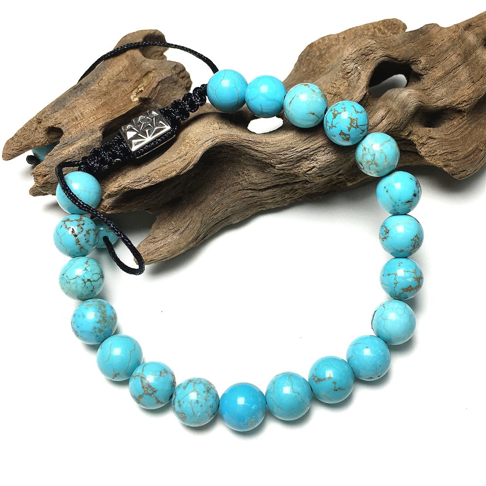 Blue Turqouise Gemstone Beads Bracelet Handmade Round Beaded Bracelet