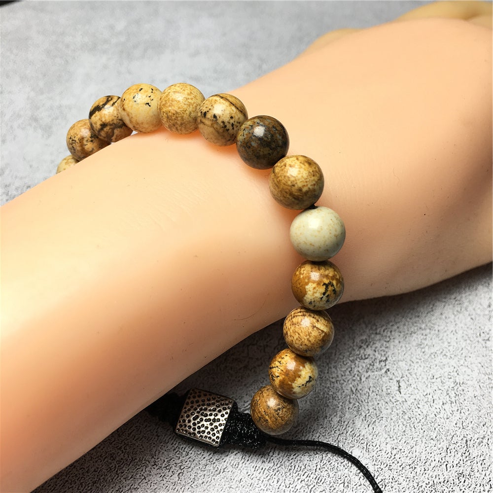 Picture Jasper Gemstone Beads Bracelet Handmade Round Beaded Bracelet