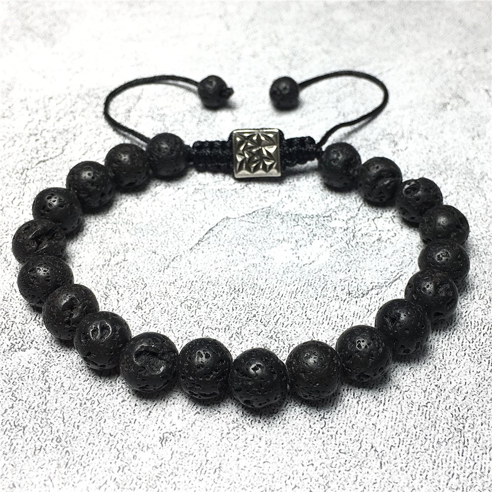 Lava Gemstone Beaded Adjustable Braid Rope Handmade Bracelet