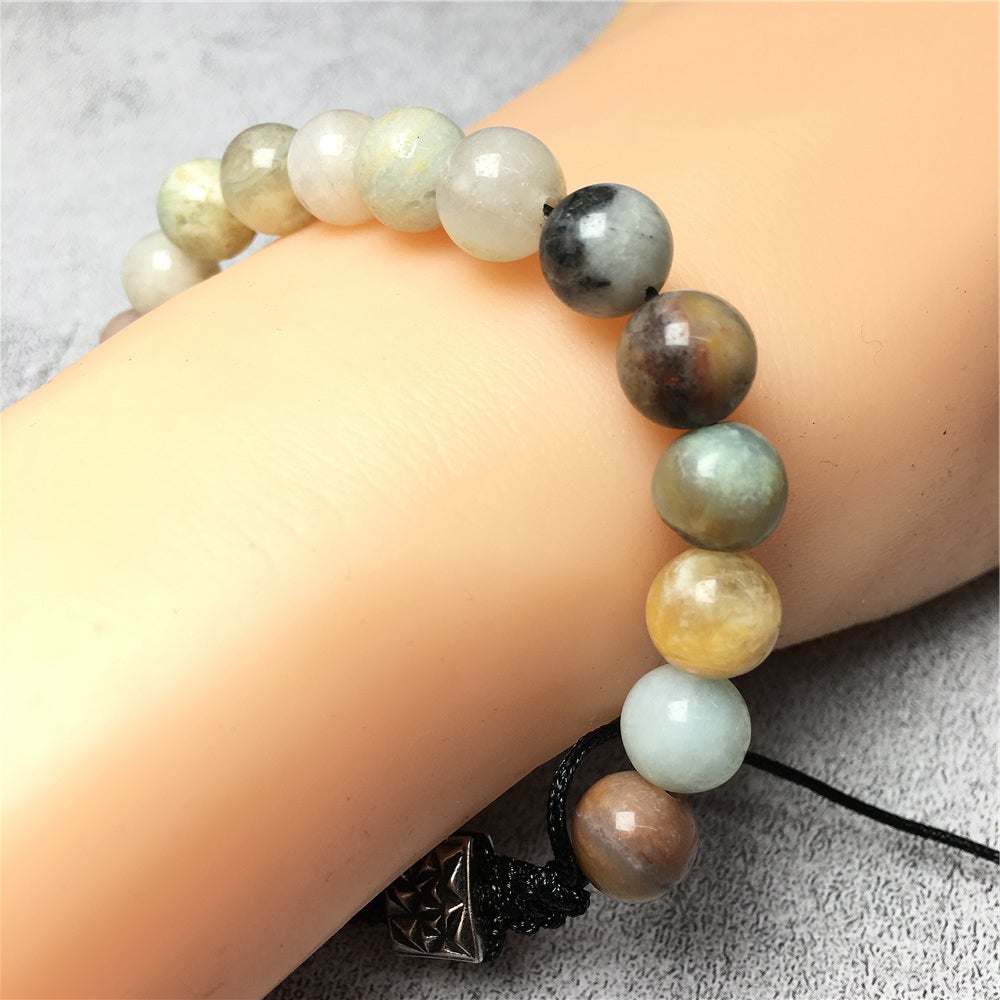 Amazonite Gemstone Beads Bracelet Handmade Round Beaded Bracelet