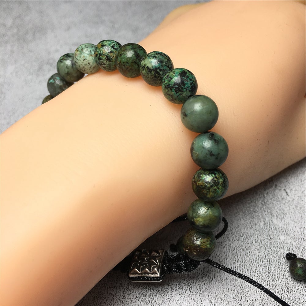 African Turqoiuse Gemstone Beaded Adjustable Braid Rope Handmade Bracelet