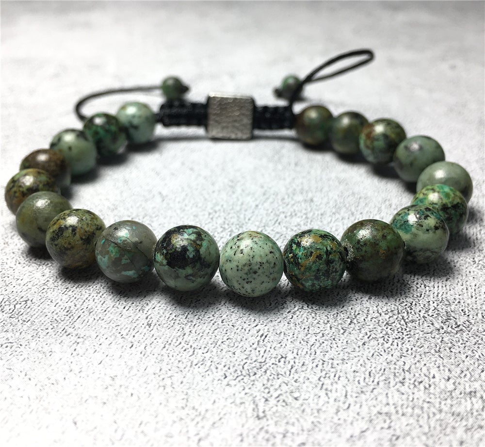 African Turqoiuse Gemstone Beaded Adjustable Braid Rope Handmade Bracelet