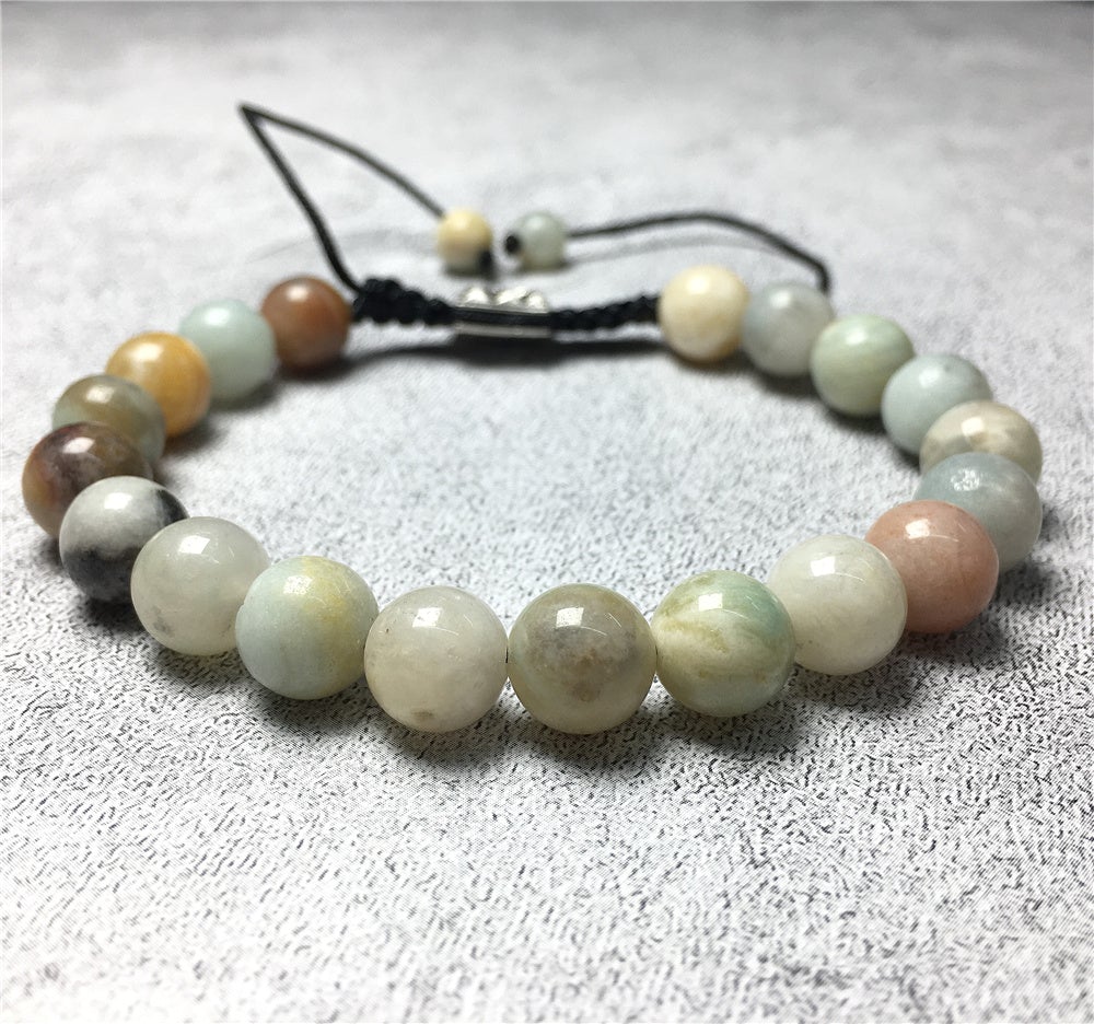 Amazonite Gemstone Beads Bracelet Handmade Round Beaded Bracelet