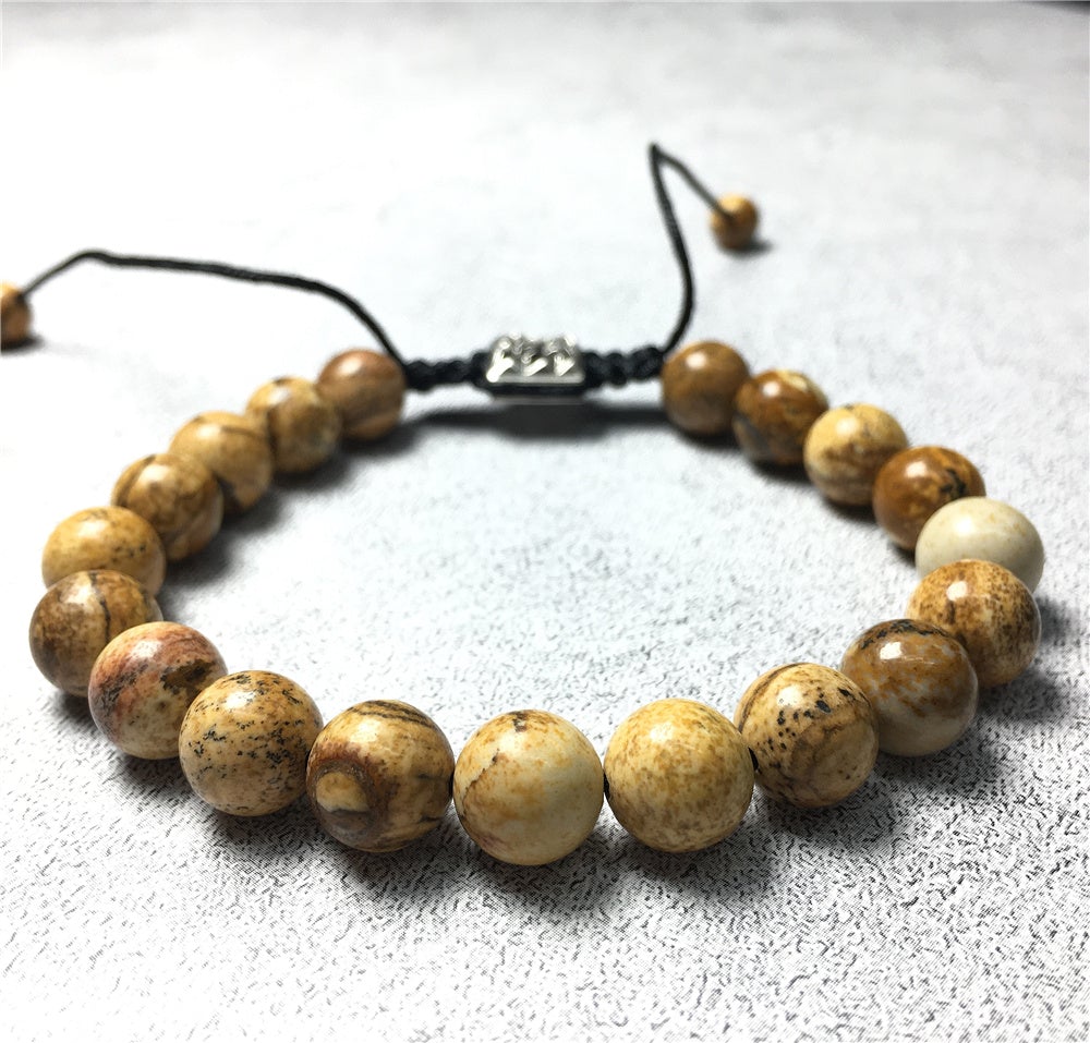 Picture Jasper Gemstone Beads Bracelet Handmade Round Beaded Bracelet