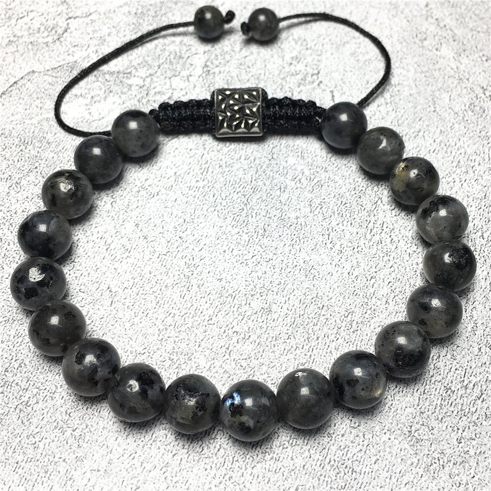 Labradorite Gemstone Beads Bracelet Handmade Round Beaded Bracelet