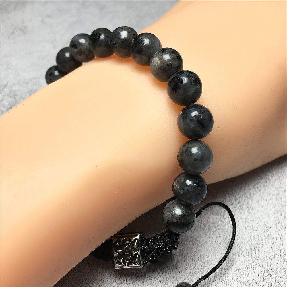 Labradorite Gemstone Beads Bracelet Handmade Round Beaded Bracelet