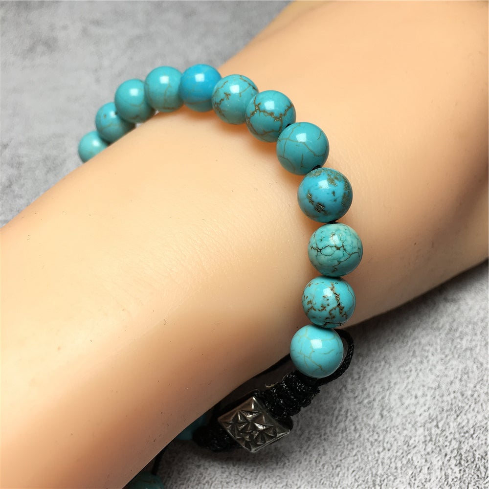 Blue Turqouise Gemstone Beads Bracelet Handmade Round Beaded Bracelet