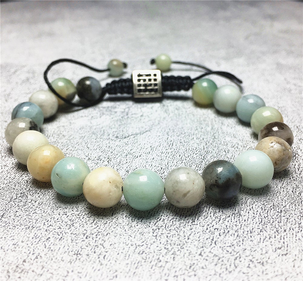 Natural Amazonite Gemstone Adjustable Braid Rope Stone Beads Bracelets