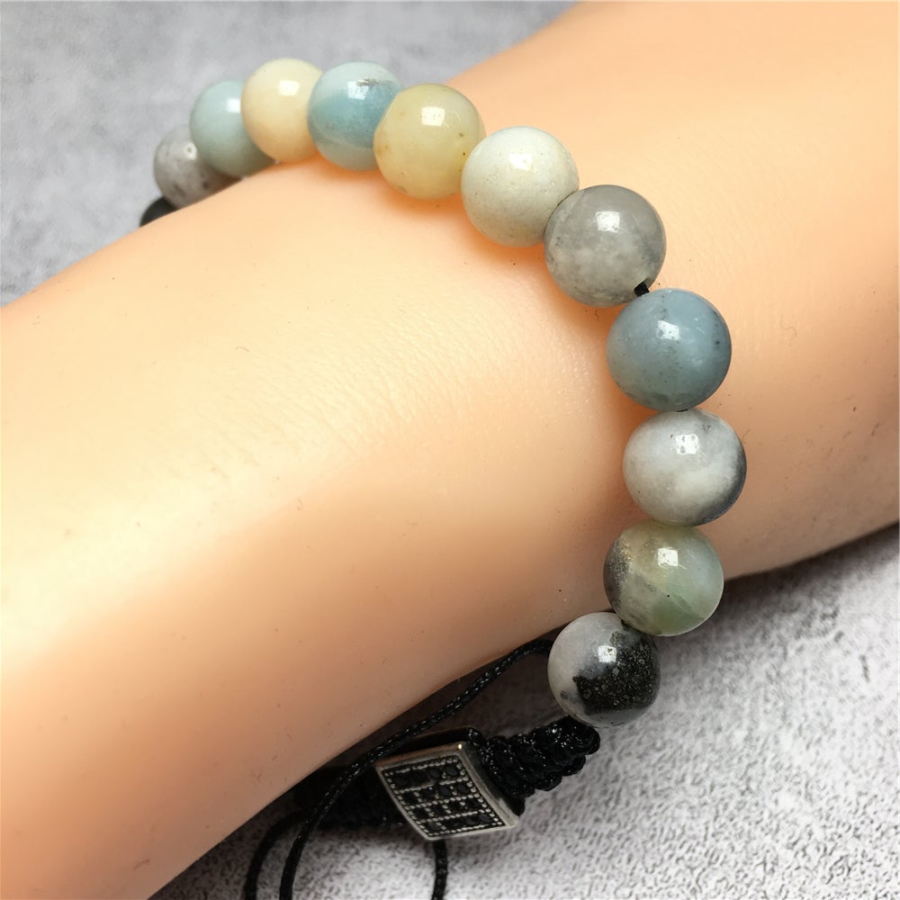 Natural Amazonite Gemstone Adjustable Braid Rope Stone Beads Bracelets