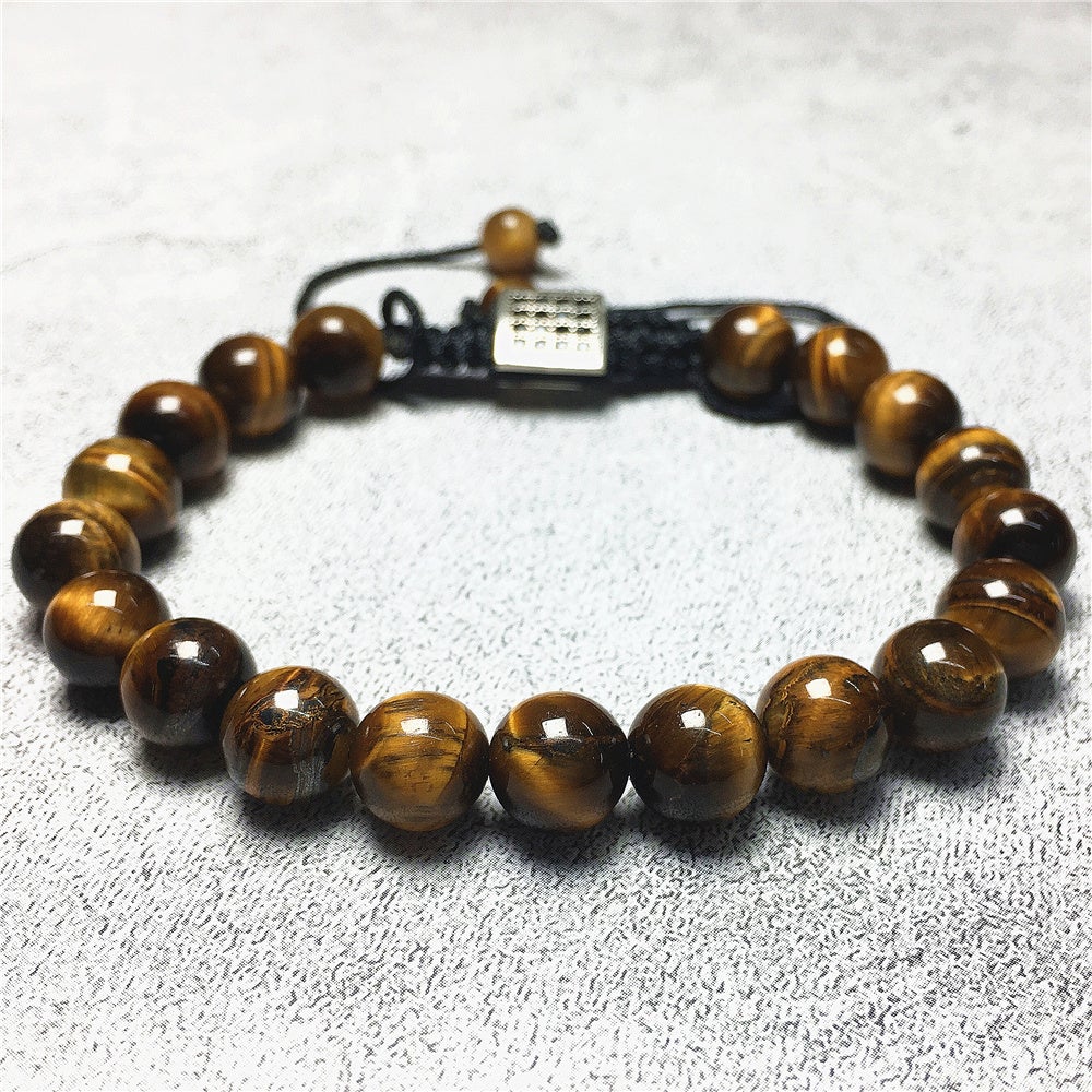 Natural Tigereye Gemstone Adjustable Braid Rope Bracelet Handmade Design