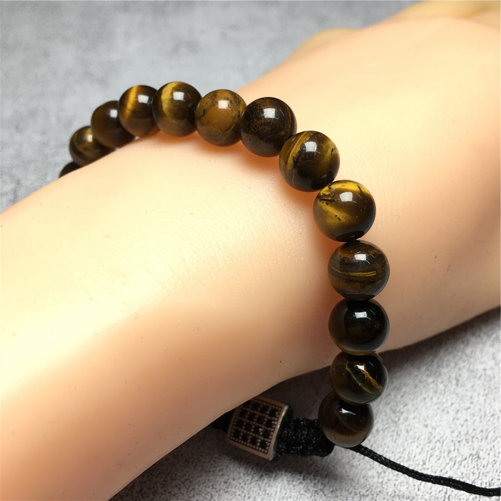 Natural Tigereye Gemstone Adjustable Braid Rope Bracelet Handmade Design