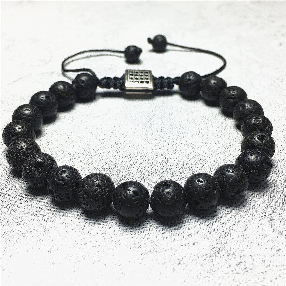 Handmade Natural Lava Genuine Gemstones Adjustable Braid Rope Bracelet