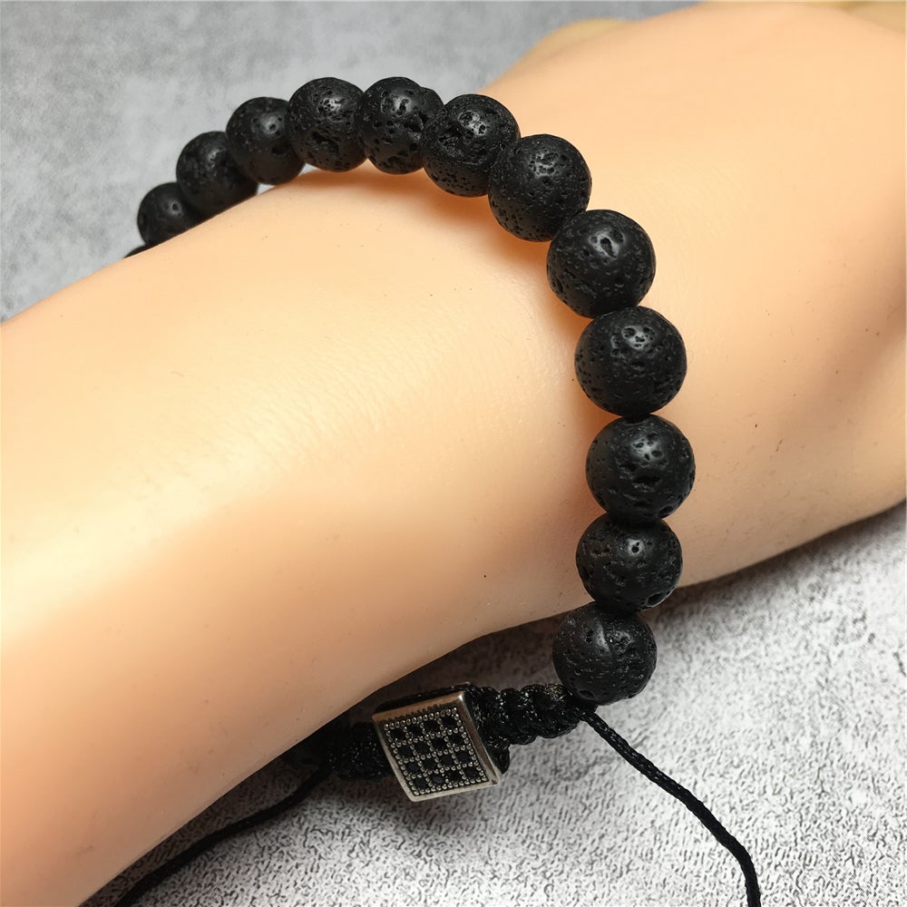 Handmade Natural Lava Genuine Gemstones Adjustable Braid Rope Bracelet