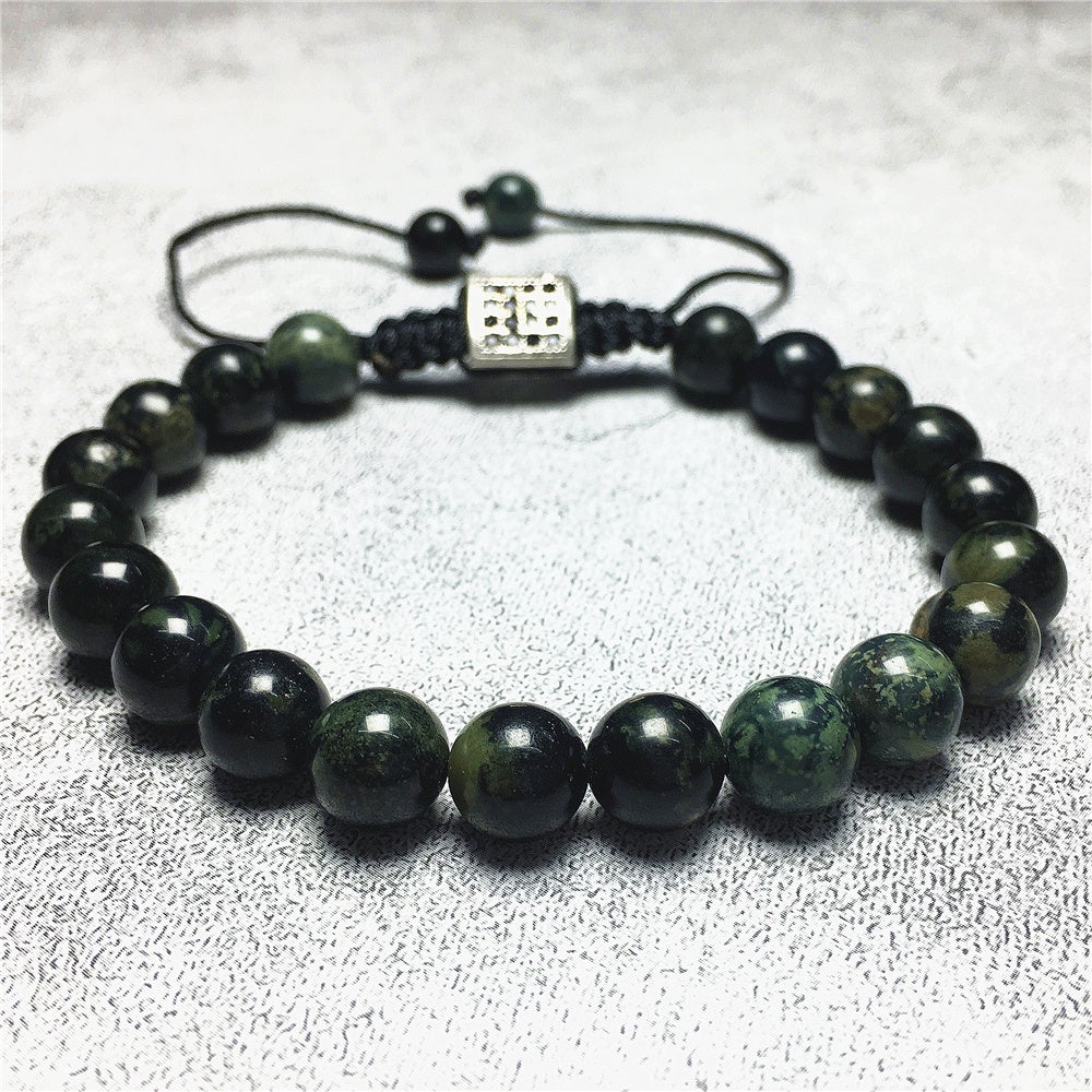 Handmade Natural Kambaba Jasper Genuine Gemstones Adjustable Braid Rope Bracelet