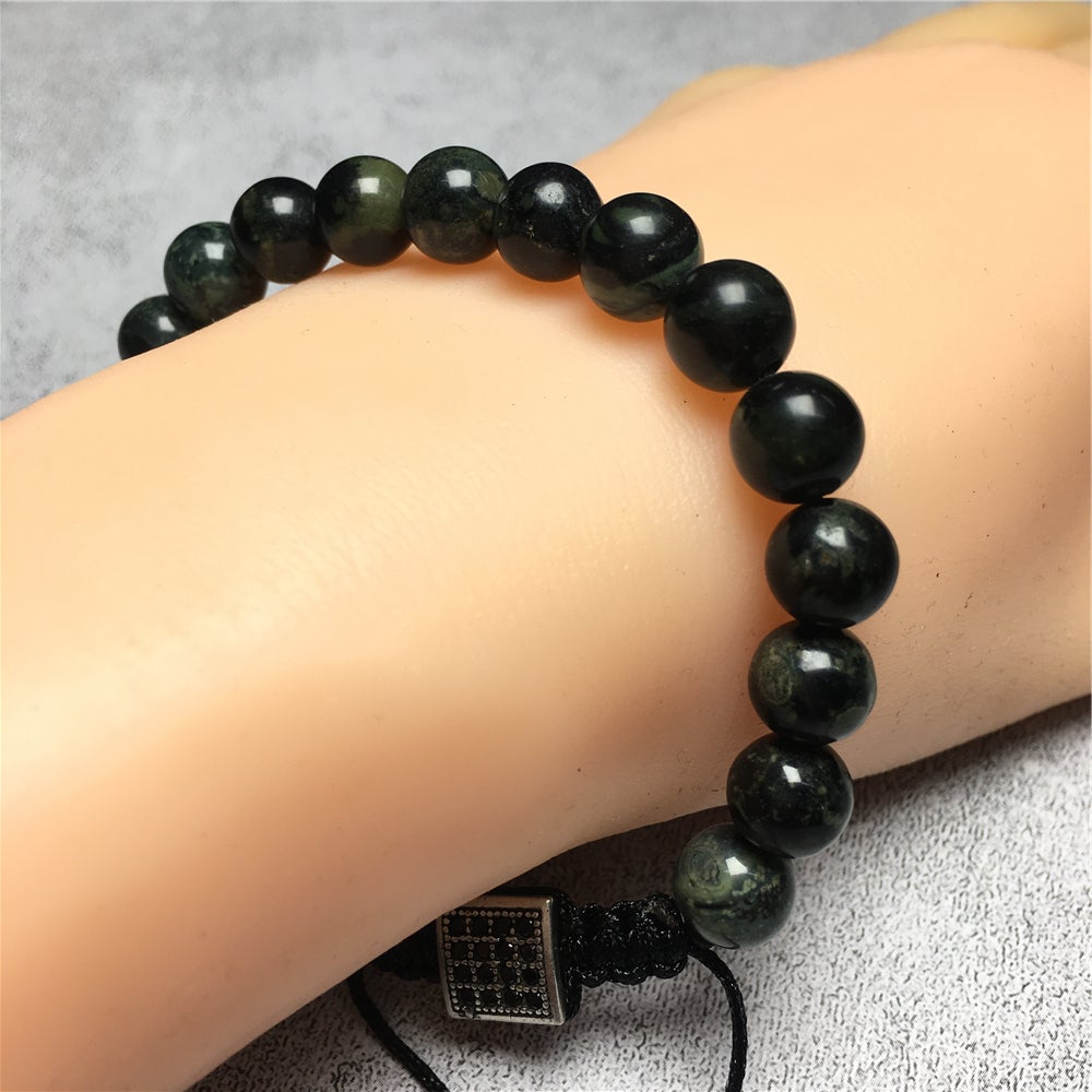 Handmade Natural Kambaba Jasper Genuine Gemstones Adjustable Braid Rope Bracelet