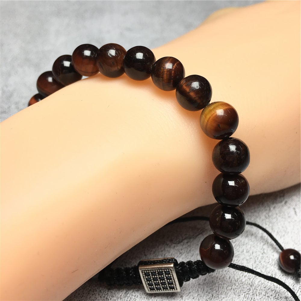 Handmade Natural Red Tiger Eye Genuine Gemstones Adjustable Braid Rope Bracelet