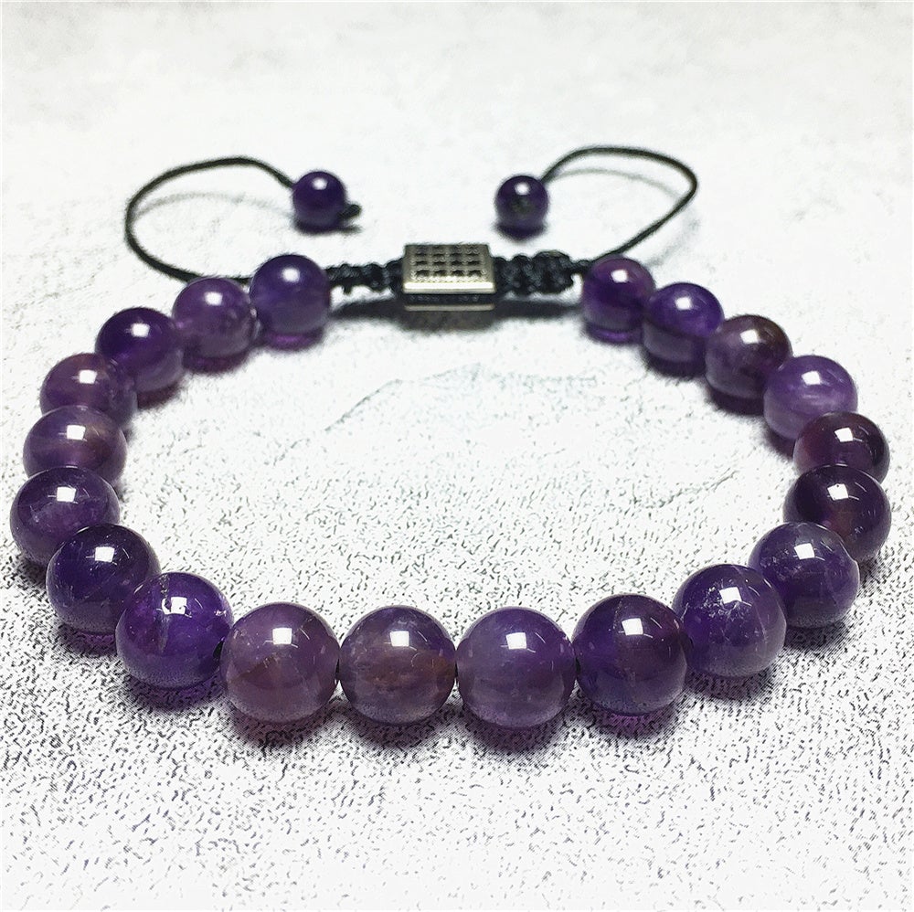 Natural Amethyst Gemstone Adjustable Braid Rope Bracelet Handmade Design