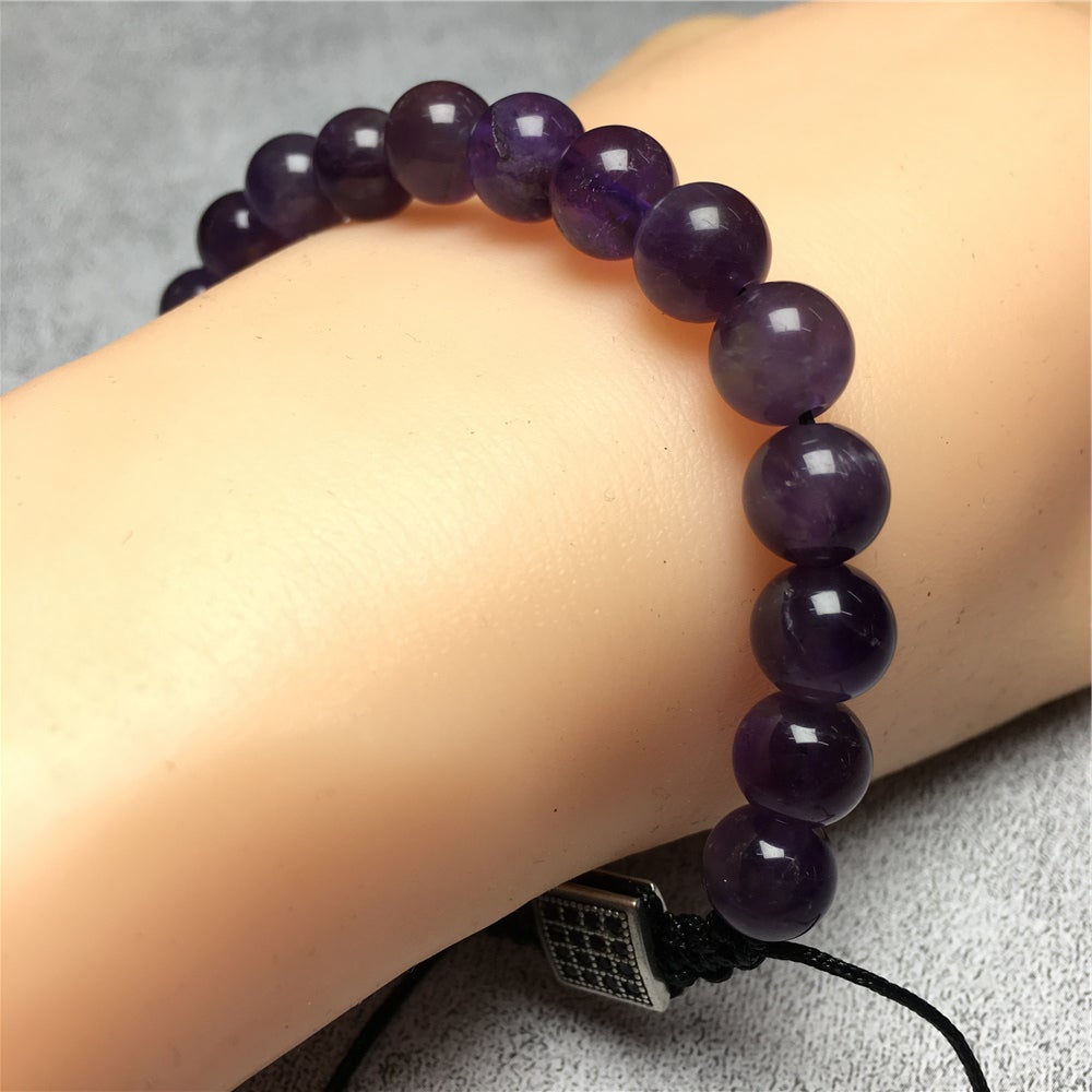Natural Amethyst Gemstone Adjustable Braid Rope Bracelet Handmade Design