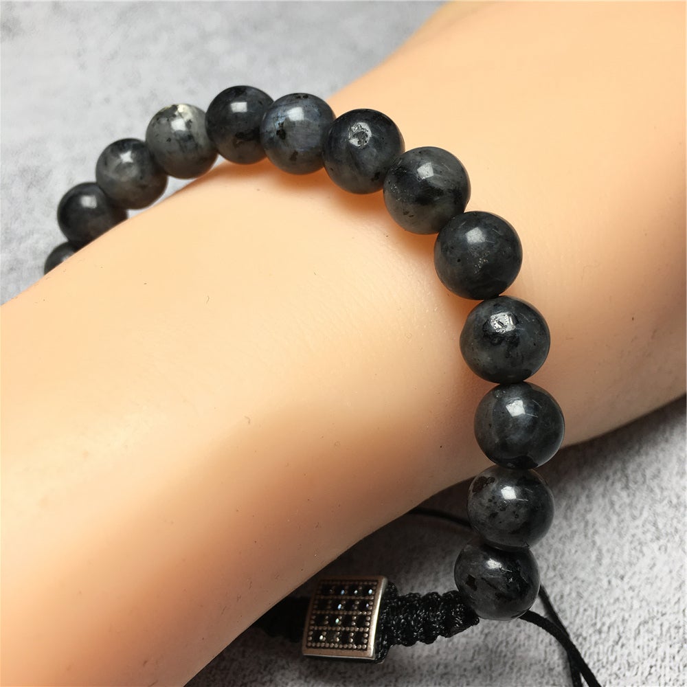 Natural Labradorite Gemstone Adjustable Braid Rope Stone Beads Bracelets